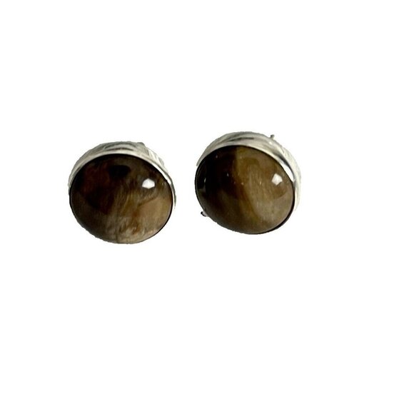 Jay King Cabochones Petrified Wood Set in .925 Sterling Silver Stud Earrings - Picture 3 of 4
